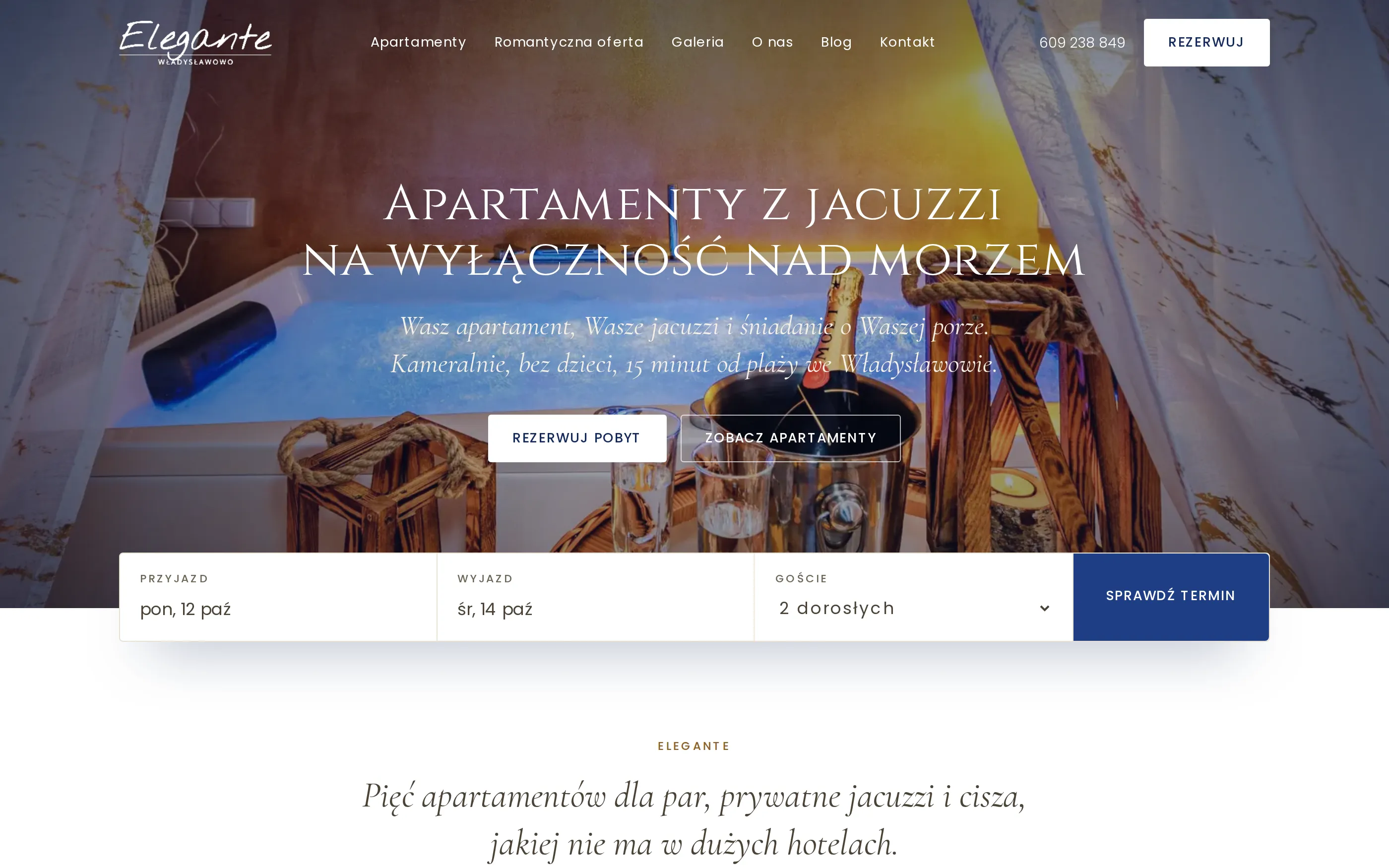 Strona główna elegante.com.pl z wyszukiwarką terminów
