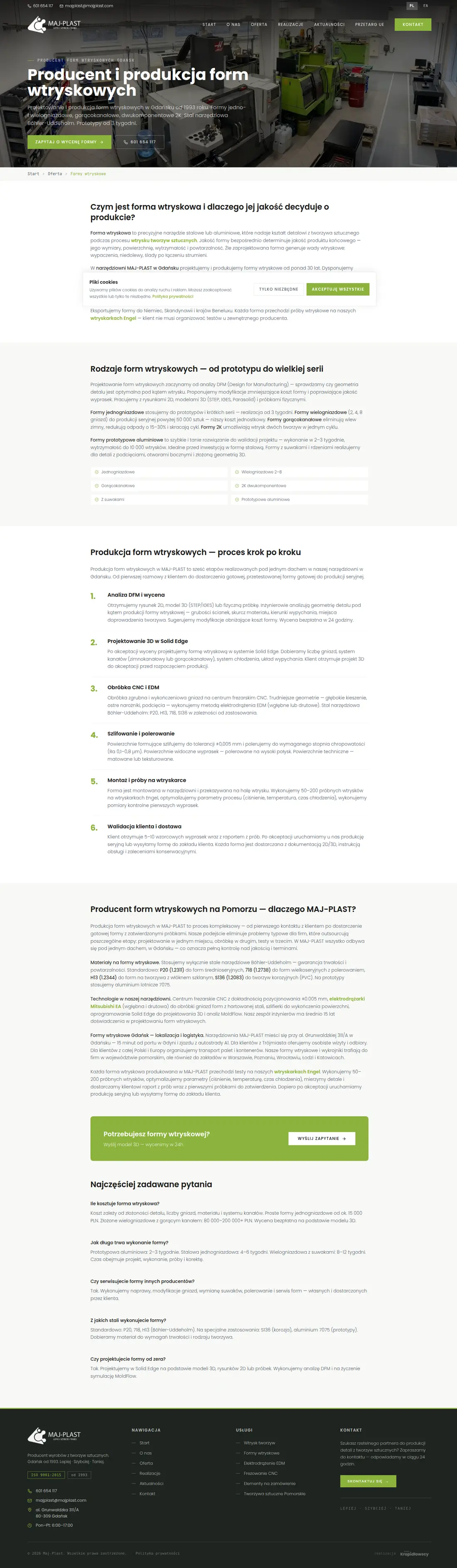 Landing page form wtryskowych — pełny widok